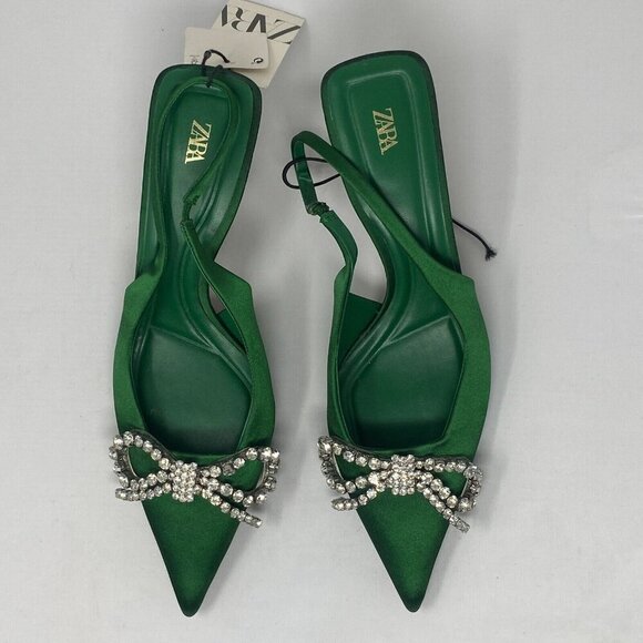 Zara Embellished Bow Heeled Slingbacks 39 - Picture 1 of 8